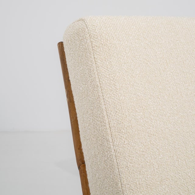 Wood Pair of Faux Bamboo Reclining Armchairs With Bouclé Upholstery Cream Mid 20th Century For Sale - Image 7 of 16