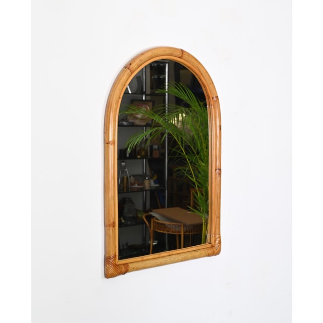 Mid-Century Arch Mirror with Double Bamboo Frame and Rattan Wicker, Italy, 1970s For Sale - Image 10 of 13
