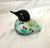 Vintage Hand Blown Art Glass Bird with speckled body and black head. Perfect paperweight. Cute on a side table or shelve....