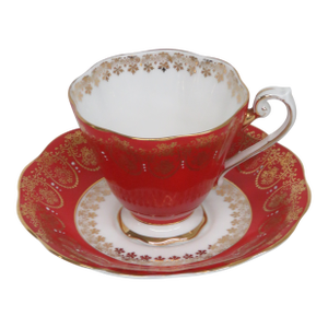Late 20th Century Royal Standard Fine Bone China Teacup Red and Gold Filigree 4506b