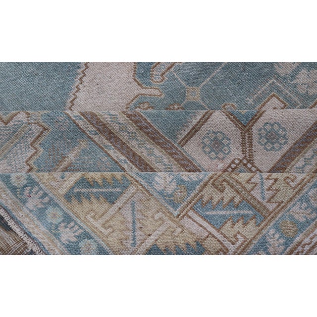 Large Vintage Turkish Oushak Rug With Central Medallion in Blue and Cream 6'8 X 12'7 For Sale - Image 13 of 14