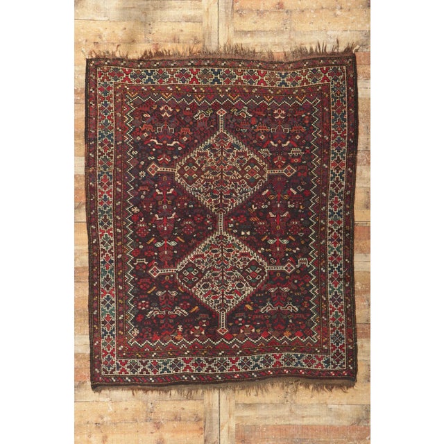 Navy Blue Late 19th Century Antique Persian Shiraz Rug, 05'06 X 06'07 For Sale - Image 8 of 9