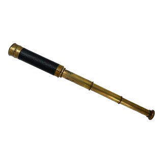 Antique French Brass & Leather 3 Draw Ships Spyglass - Telescope Circa Late 19th Century For Sale
