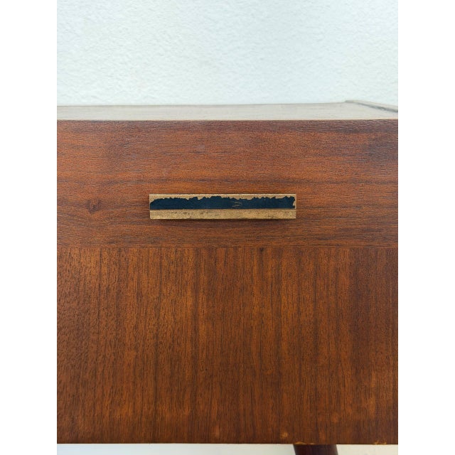 Walnut Entry Console Table With Drop-Down Storage Compartment Vintage Mid-Century Modern 1960s For Sale - Image 9 of 13