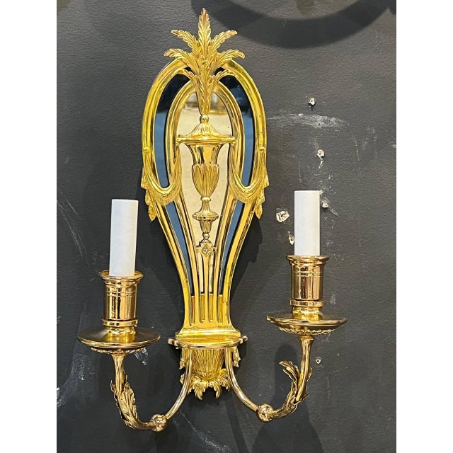 Edward F. Caldwell & Co. 1920 Caldwell Bronze Sconces With Mirror and Cobalt Glass For Sale - Image 4 of 10