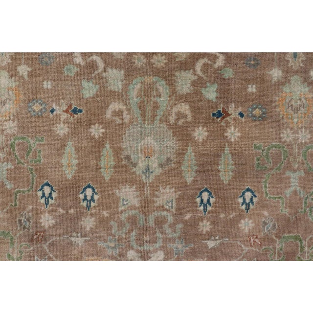Mid 20th Century Colorful Turkish Oushak Rug in Salmon Background With All-Over Floral Design For Sale In Atlanta - Image 6 of 13