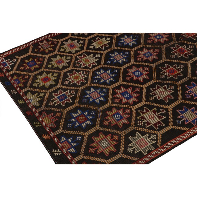 Vintage Cecim Kilim, Tribal Rug in Brown, Red and Blue Star Patterns For Sale - Image 4 of 7