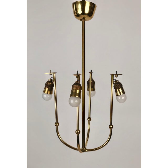 4-Arm Chandelier in Brass with Silk Shades, Austria, 1930s For Sale - Image 15 of 17