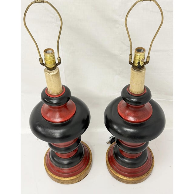 Red 1960s Red Black & Gilt Ceramic Table Lamps, American Modern - a Pair For Sale - Image 8 of 18