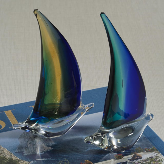 Marisol 2-Piece Assorted Set Decorative Glass Sailboats, 8" For Sale - Image 4 of 8