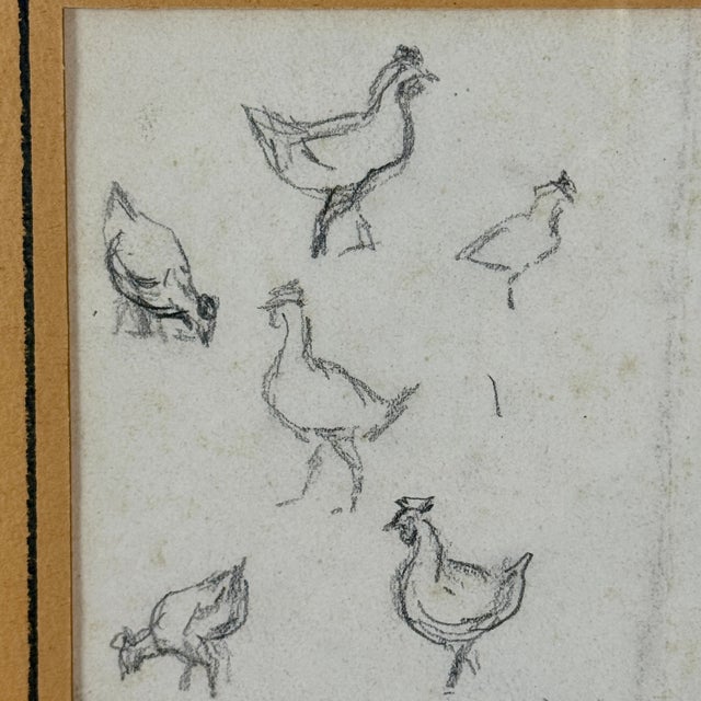 Delightful Vintage Study of Chicken, Framed Signed Pencil on Paper For Sale - Image 4 of 10