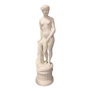 Antique Victorian 14" Art Nouveau Figural Parian Statue of Hiram Powers Greek Slave For Sale