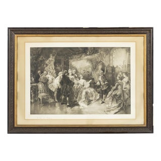 Vincente de Paredes, Royal Visitors in Watteaus Studio, 19th Century, Engraving on Paper, Framed For Sale