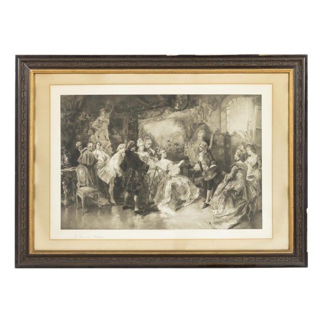 Vincente de Paredes, Royal Visitors in Watteaus Studio, 19th Century, Engraving on Paper, Framed For Sale