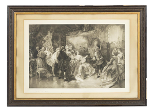 Vincente de Paredes, Royal Visitors in Watteaus Studio, 19th Century, Engraving on Paper, Framed