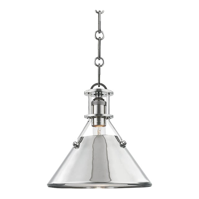 Hudson Valley Lighting Mark D. Sikes Metal No.2 1-Light Small Pendant, Polished Nickel For Sale