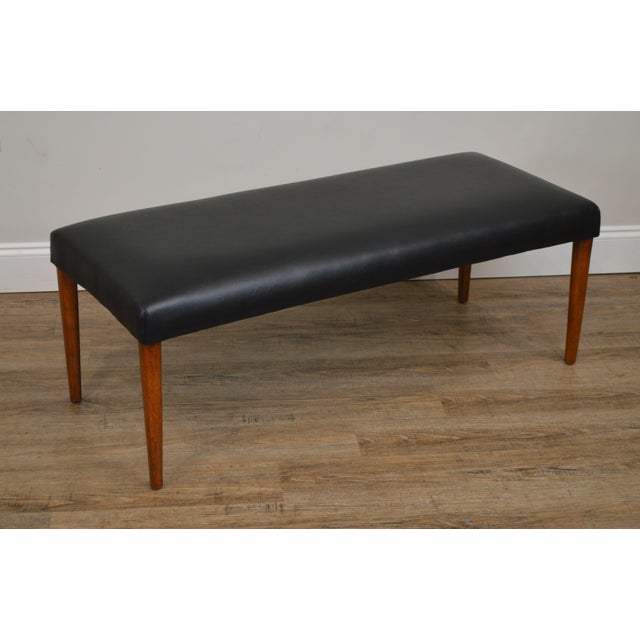 Danish Modern Mid Century Black Vinyl Seat Bench Chairish