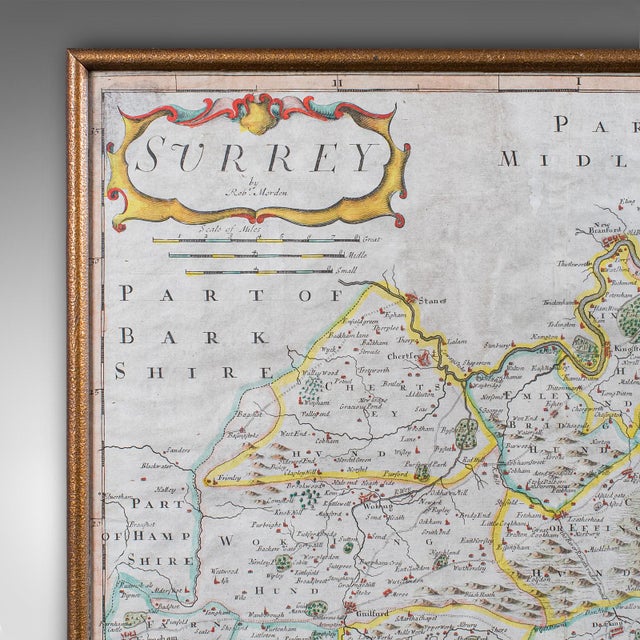 Early 18th Century Antique Surrey Map, English, County Cartography, Atlas, Robert Morden, c.1700 For Sale - Image 5 of 12