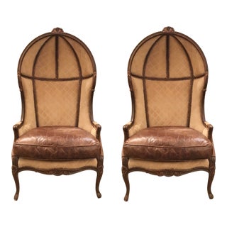 French Vintage Leather and Suede Ballon Chairs Pair For Sale