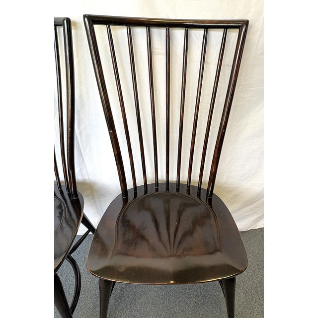 Ebony Vintage High Swept Back Windsor Birdcage Chairs in Ebony Finish- A Pair For Sale - Image 8 of 18
