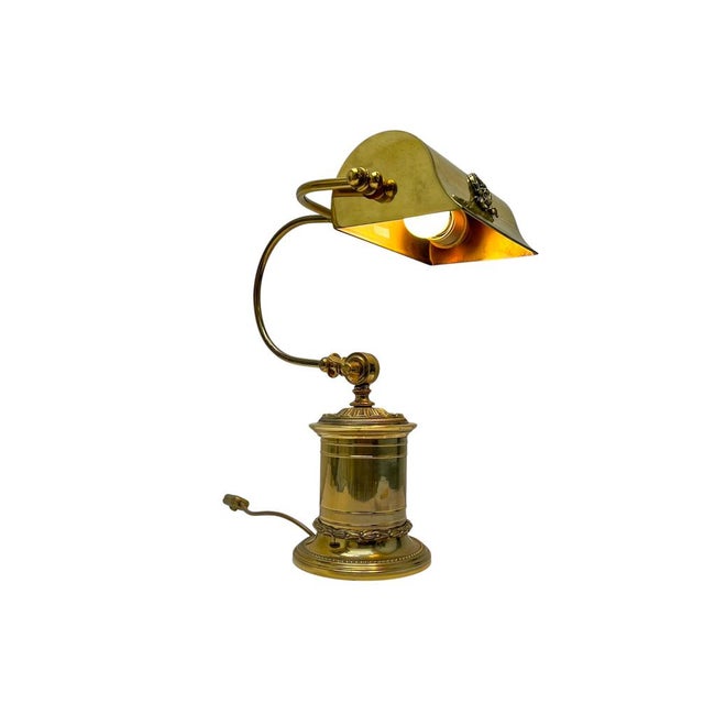 French Adjustable Bankers Desk Lamp in Brass, 1960s For Sale - Image 10 of 17