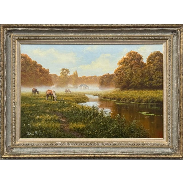 Late 20th Century Late 20th Century River Landscape Scene with Horses in the English Countryside by David Morgan For Sale - Image 5 of 13