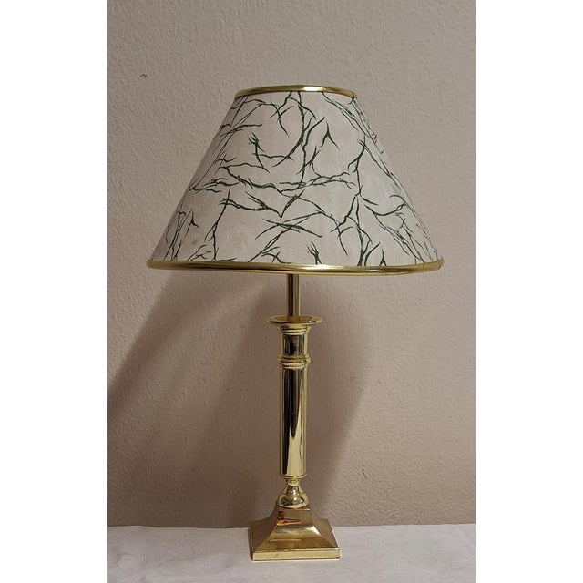 Vintage Table Lamp with Brass Base and Patterned Fabric Shade by Paget, 2000s, in Good conditions. Designed from 2000 This...