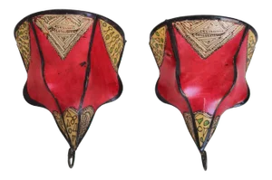 Pair of Parchment Moroccan African Art Wall Curved Sconce