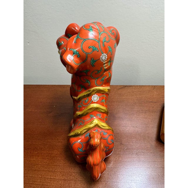 Herend Red Dynasty Foo Dog Guardian Lion Red Ground Hand Painted Porcelain For Sale - Image 11 of 15