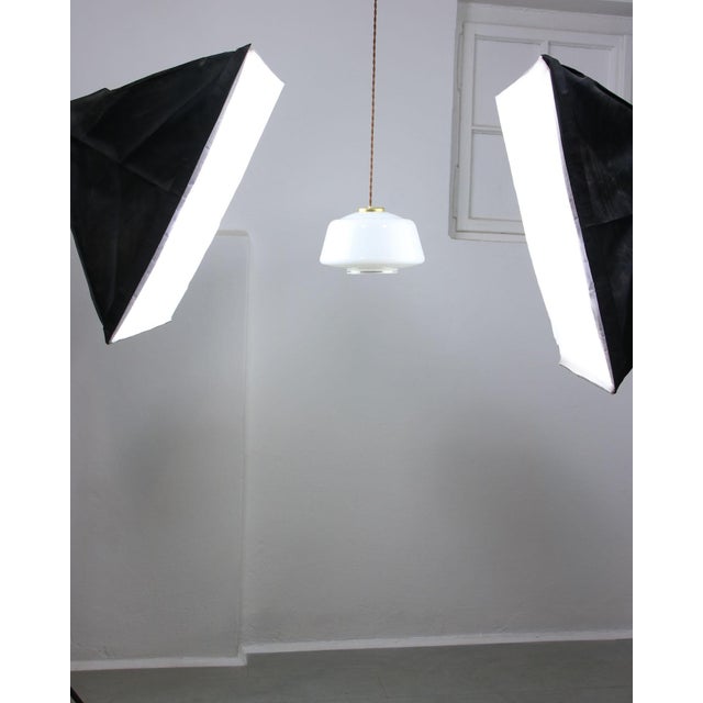 Mid-Century Modern Italian Brass and Opaline Glass Pendant Lamp For Sale - Image 14 of 16