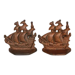 1930’s Cast Iron Carrack Ship Bookends - a Pair