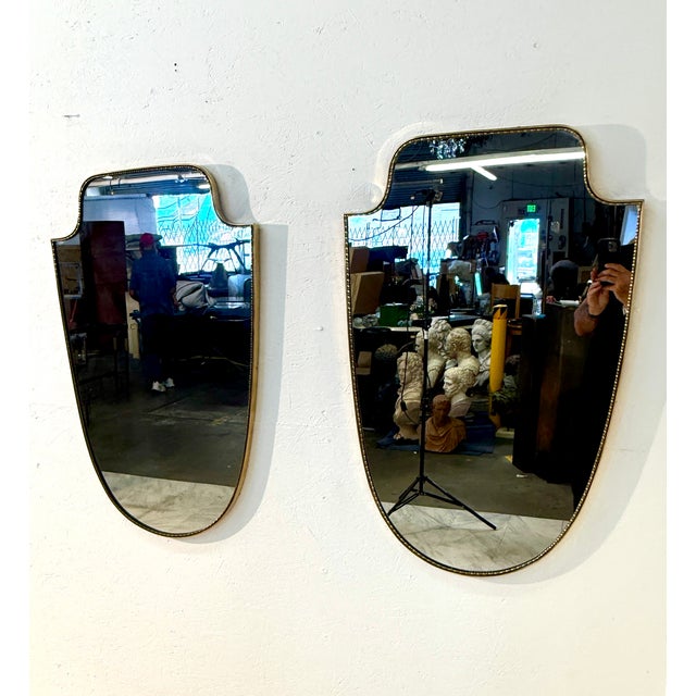 Metal Vintage Hollywood Regency Brass Beaded Wall Mirror For Sale - Image 7 of 10
