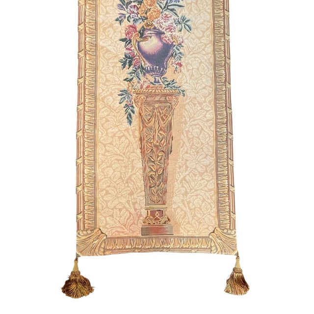 Mille Fleurs Belgium Wall Tapestry 28x77". Floral & Pedestal With Tassels For Sale In San Francisco - Image 6 of 8