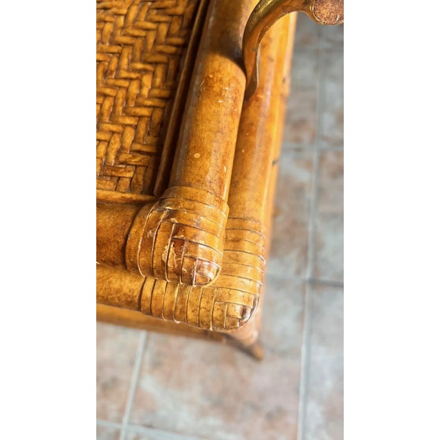 1990s Maitland-Smith Rattan & Bamboo Bar Cart / Wine Rack With Removable Tray For Sale - Image 10 of 12