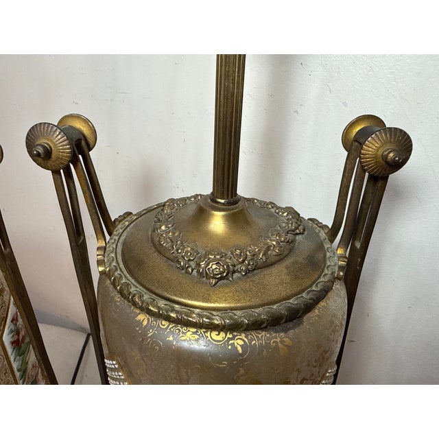 Pair of Large Antique Moser Bronze Mounted Cut to Clear Gilt Glass Table Lamps For Sale - Image 10 of 15