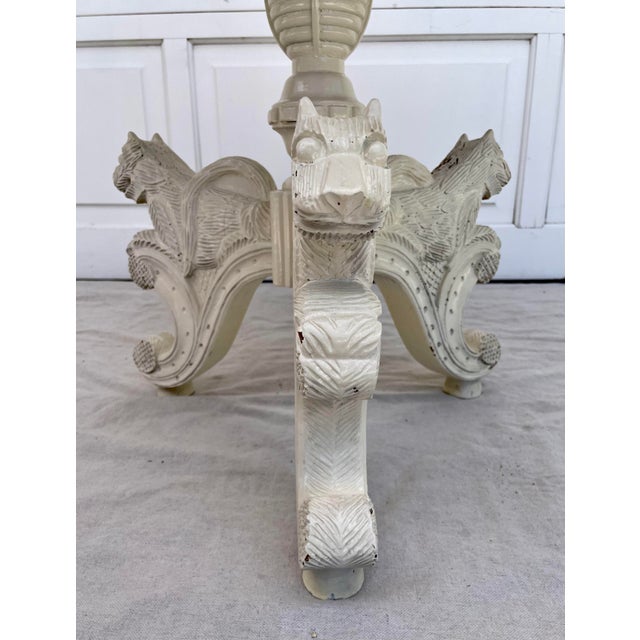Victorian Anglo-Indian Victorian Octagonal Carved Pedestal Side Table in Antique White For Sale - Image 3 of 12