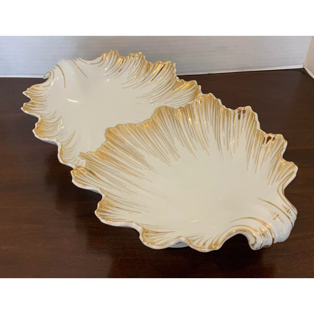 Late 19th Century Antique Porcelain Shell Serving Dish 19th C. Gold Gilt For Sale - Image 5 of 12