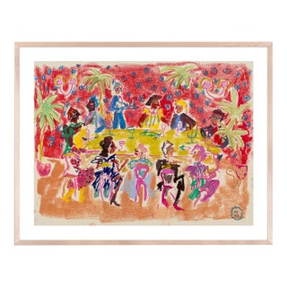 At a Dinner Party by Happy Menocal in Maple Frame, Large Art Print For Sale