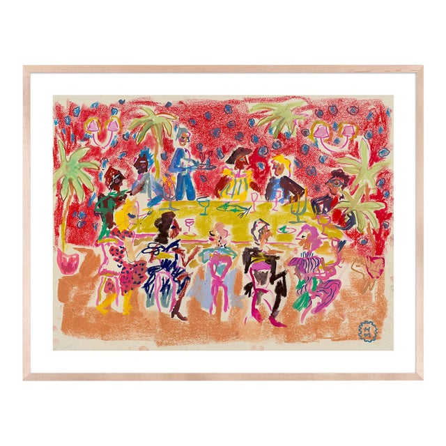At a Dinner Party by Happy Menocal in Maple Frame, Large Art Print For Sale