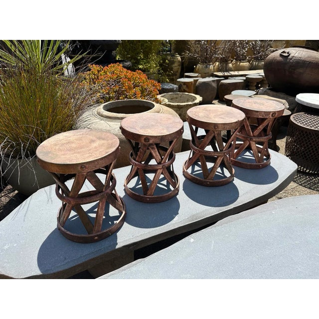 Metal Vintage Industrial Farmhouse Outdoor Copper Round Table & 4 Chairs For Sale - Image 7 of 9