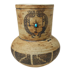 Vintage Andrea Winters Moab Utah Native American Vase With Turquoise Stone