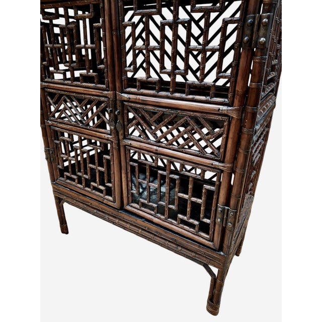 Coffee Late Qing Dynasty Tall Bamboo Open-Fretwork Display Cabinet For Sale - Image 8 of 13