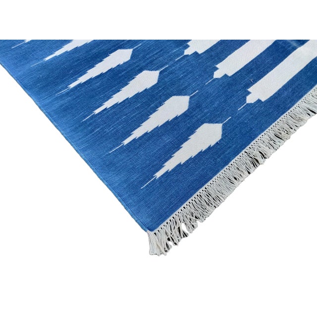 Not Yet Made - Made To Order Handmade Cotton Natural Vegetable Dyed Flat Weave Reversible Blue and White Striped Rug - 12'x15' For Sale - Image 5 of 11