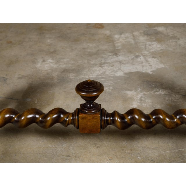 Barley Twist English 19th Oak Stool with Cross Stretcher and Custom Upholstery For Sale - Image 9 of 11