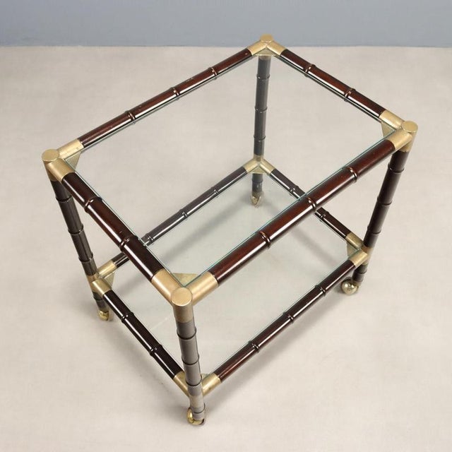 Wood Bamboo and Brass Coffee Table with Wheels, 1950s-1960s For Sale - Image 7 of 9