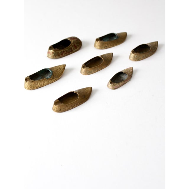 Mid-Century Brass Shoe Ashtrays Floral Engraved Collection of 7 For Sale - Image 11 of 14