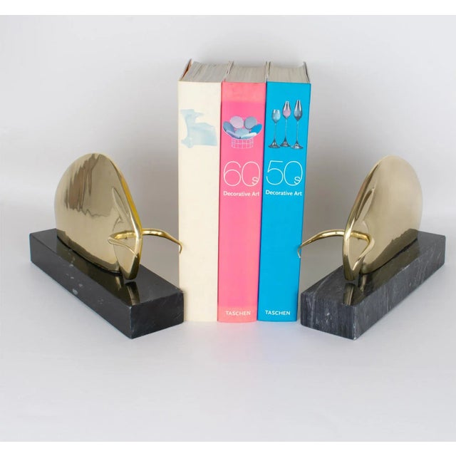 Metal Art Deco Polished Brass and Marble LongHorn Bull Bookends For Sale - Image 7 of 14