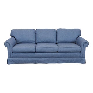Sherrill 3-Seat Blue Sofa With Rolled Arms For Sale