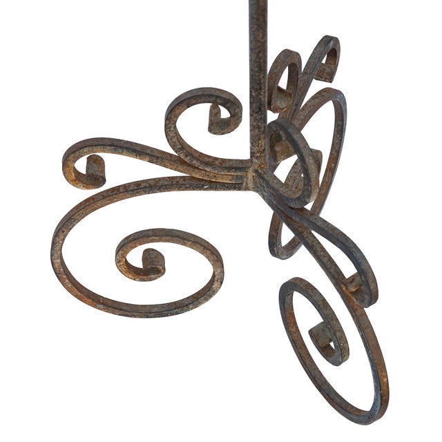 1990s Wrought Iron Spanish Revival Style Floor Lamp/ Custom Linen Drum Shade For Sale - Image 9 of 10