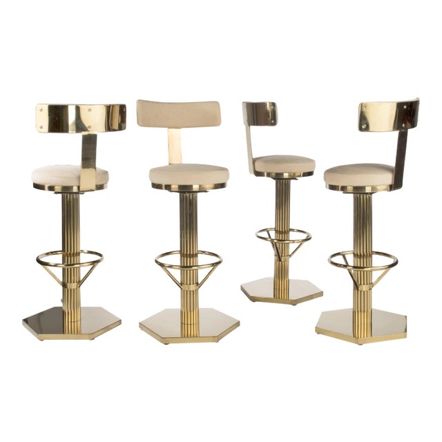Hollywood Regency Style Gold Bar Chairs - Set of 4 For Sale